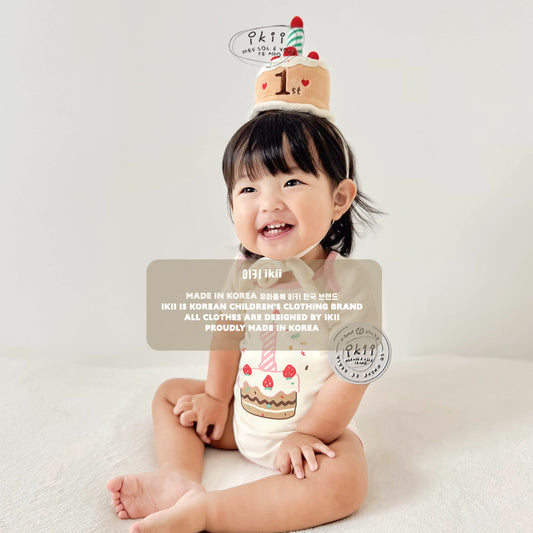 IK02/ 1歲生日連身衣+蛋糕帽 禮盒套裝